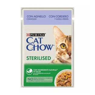 Purina Cat Chow Sterilized Lamm und grüne Bohnen – Alleinfuttermittel für kastrierte erwachsene Katzen, 85 g