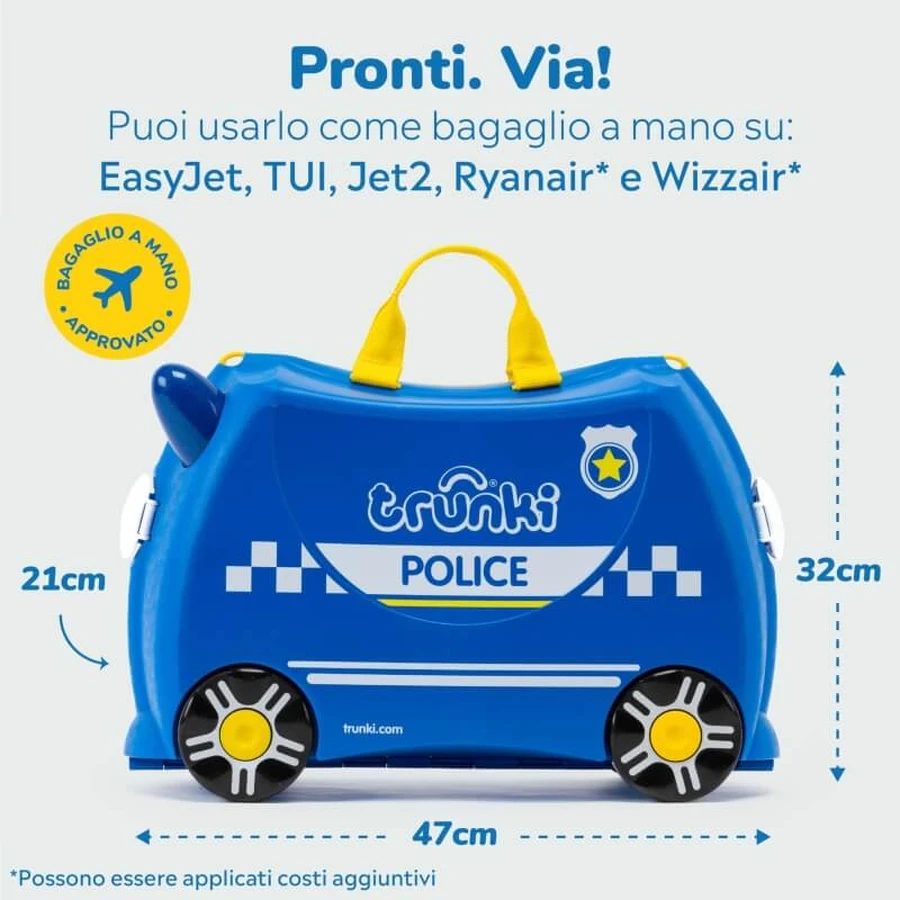Trunki Blauer Polizeiwagen-Reisekoffer zum Draufreiten
