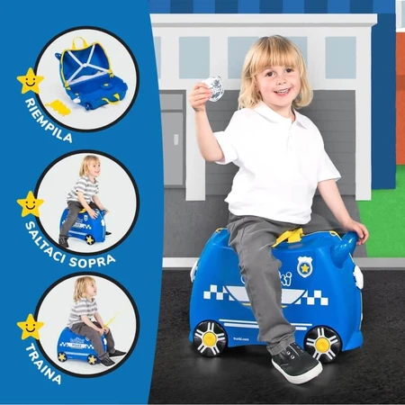 Trunki Blauer Polizeiwagen-Reisekoffer zum Draufreiten