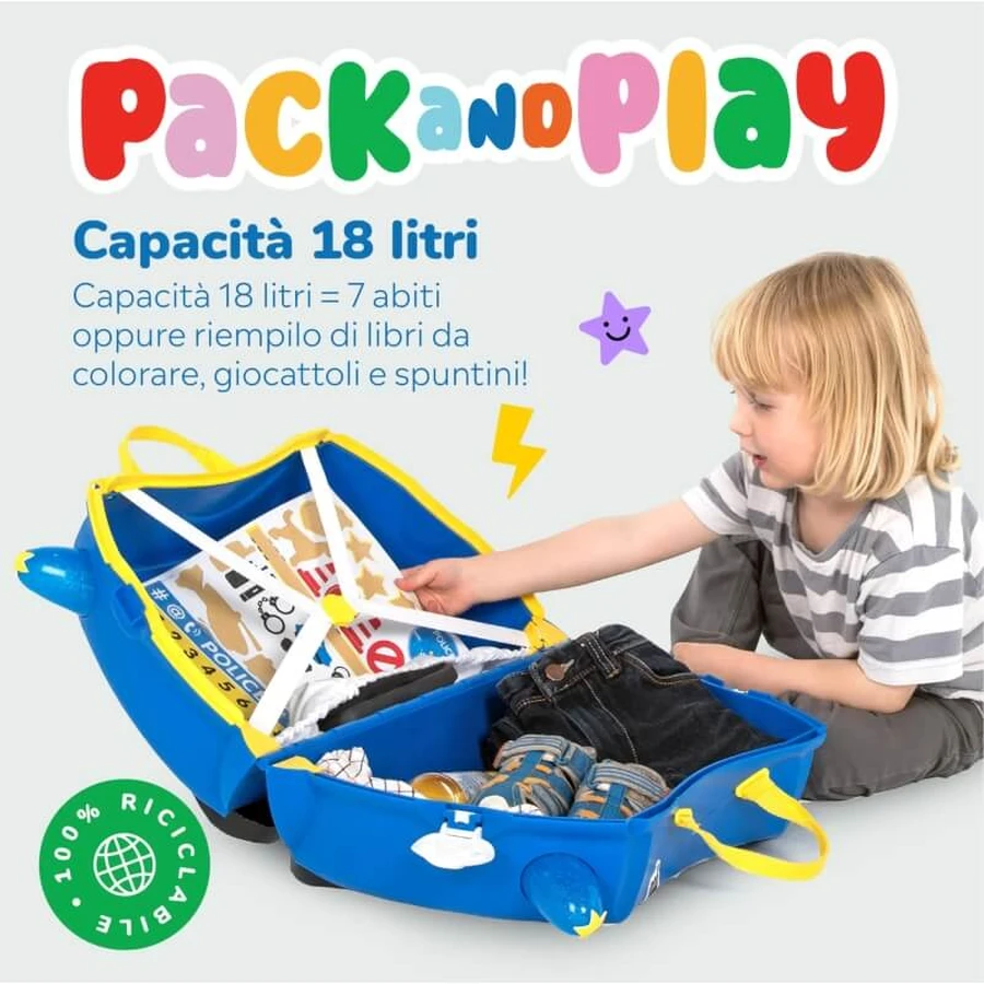 Trunki Blauer Polizeiwagen-Reisekoffer zum Draufreiten