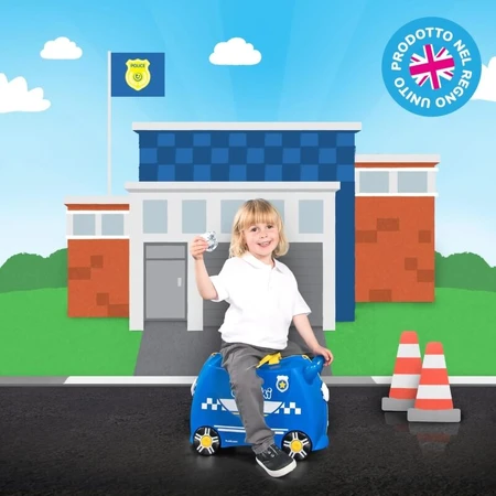 Trunki Blauer Polizeiwagen-Reisekoffer zum Draufreiten