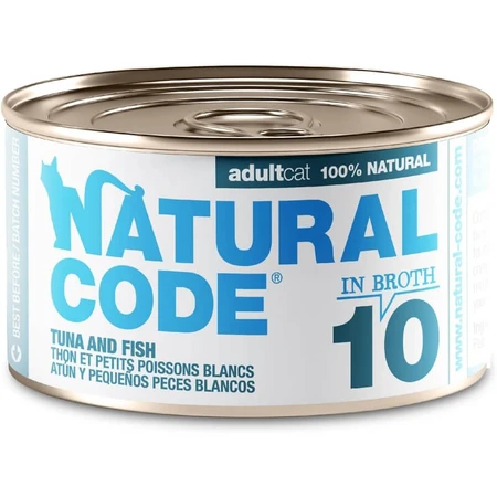 Natural Code 10 ton și pești albi mici – hrană complementară pentru pisici, 85 g