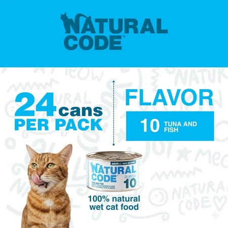 Natural Code 10 ton și pești albi mici – hrană complementară pentru pisici, 85 g