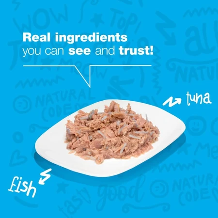 Natural Code 10 ton și pești albi mici – hrană complementară pentru pisici, 85 g