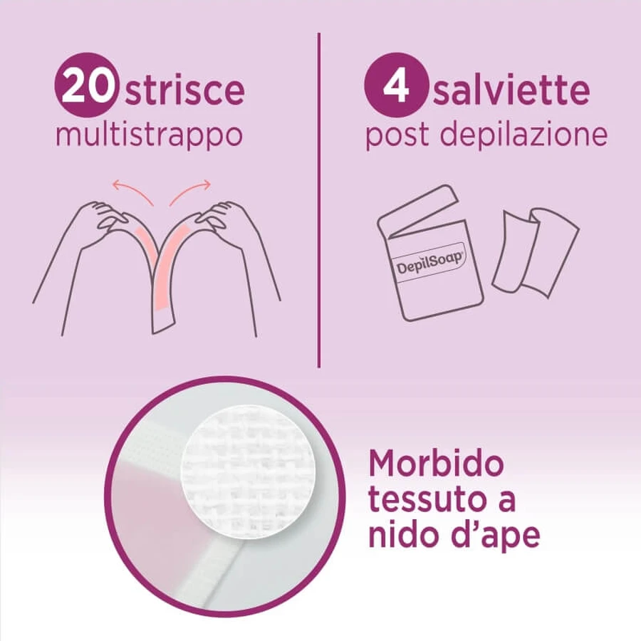 Depilsoap for Sensitive Skin - 20 facial hair removal strips + 4 disposable wipes