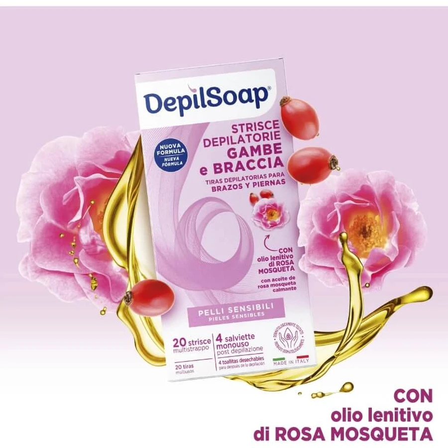 Depilsoap for Sensitive Skin - 20 facial hair removal strips + 4 disposable wipes