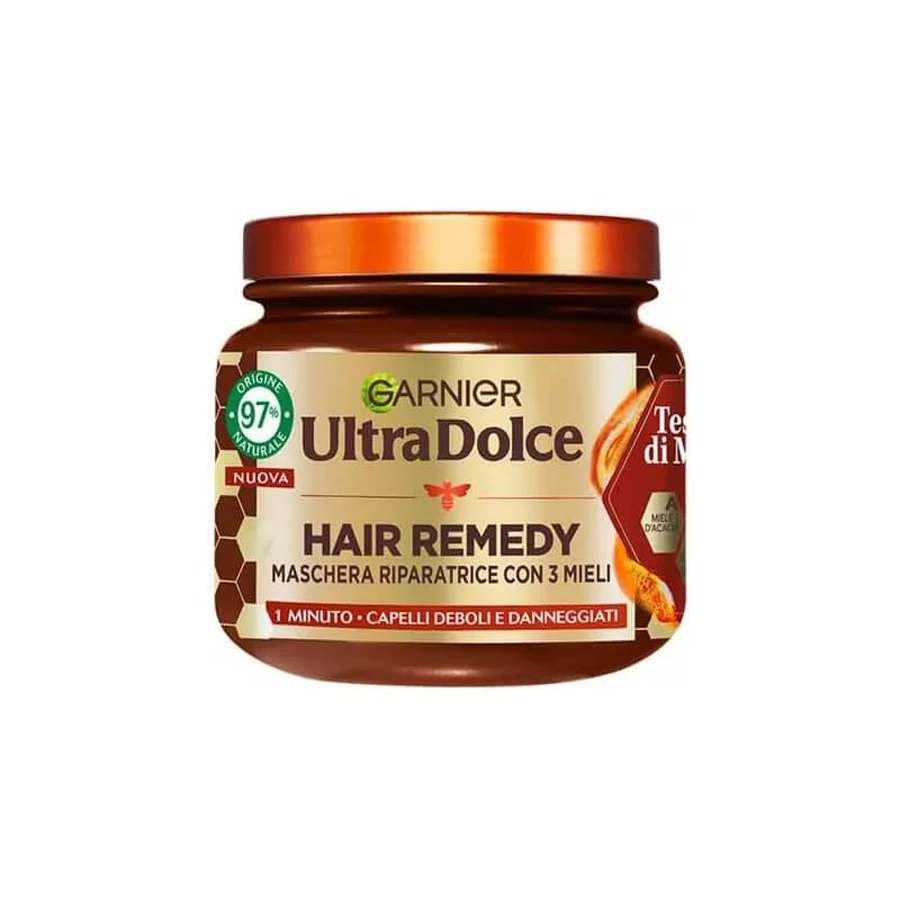 Garnier Ultra Gentle Hair Remedy Honey Treasures – Regenerierende Haarkur für strapaziertes Haar, 340 ml