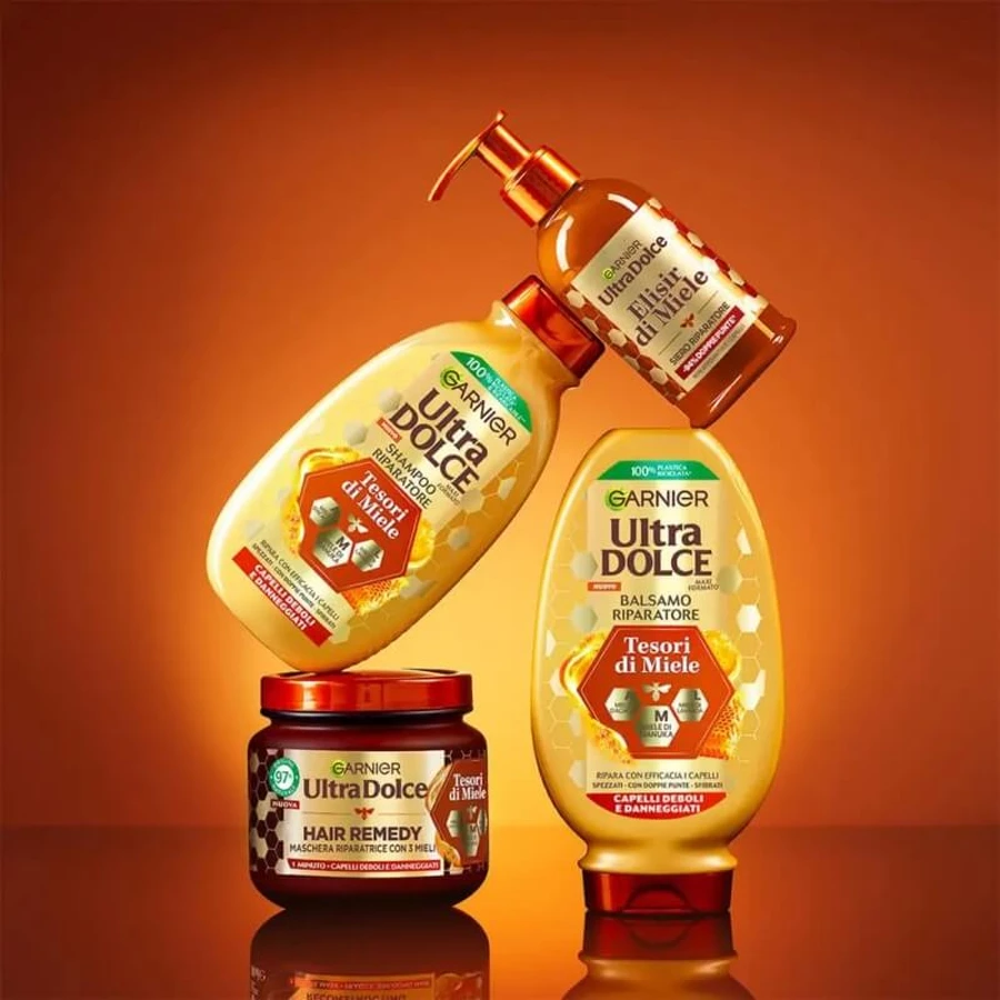 Garnier Ultra Gentle Hair Remedy Honey Treasures – Regenerierende Haarkur für strapaziertes Haar, 340 ml