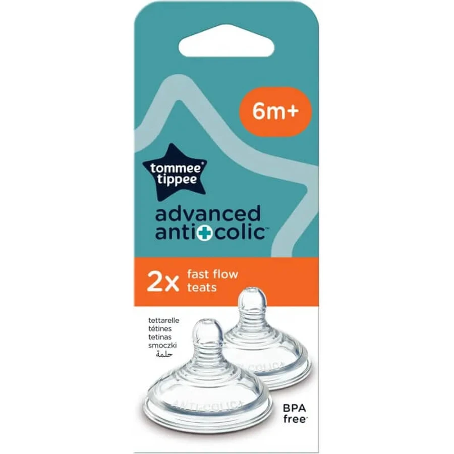 Tommee Tippee Advanced Anti-Colic - 2 fast-flow nipples, 6m+.