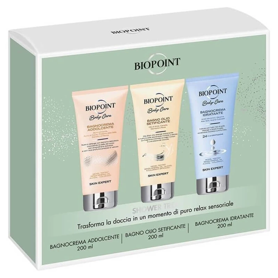 Biopoint Body Care Gift Set - Softening Bath Cream 200 ml + Silky Bath Oil 200 ml + Moisturizing Bath Cream 200 ml