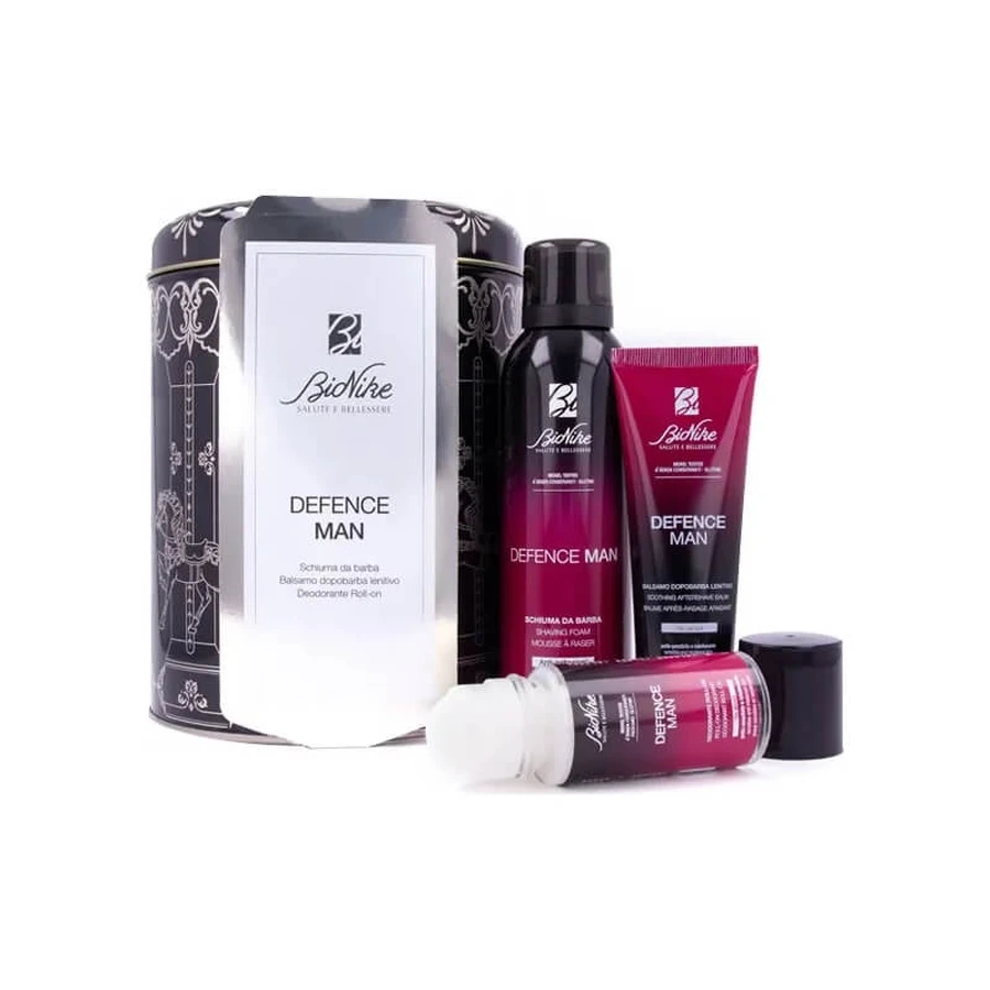 Bionike Defence Man Geschenkset – Rasierschaum 200 ml + beruhigender After-Shave-Balsam 75 ml + Roll-On-Deodorant 50 ml