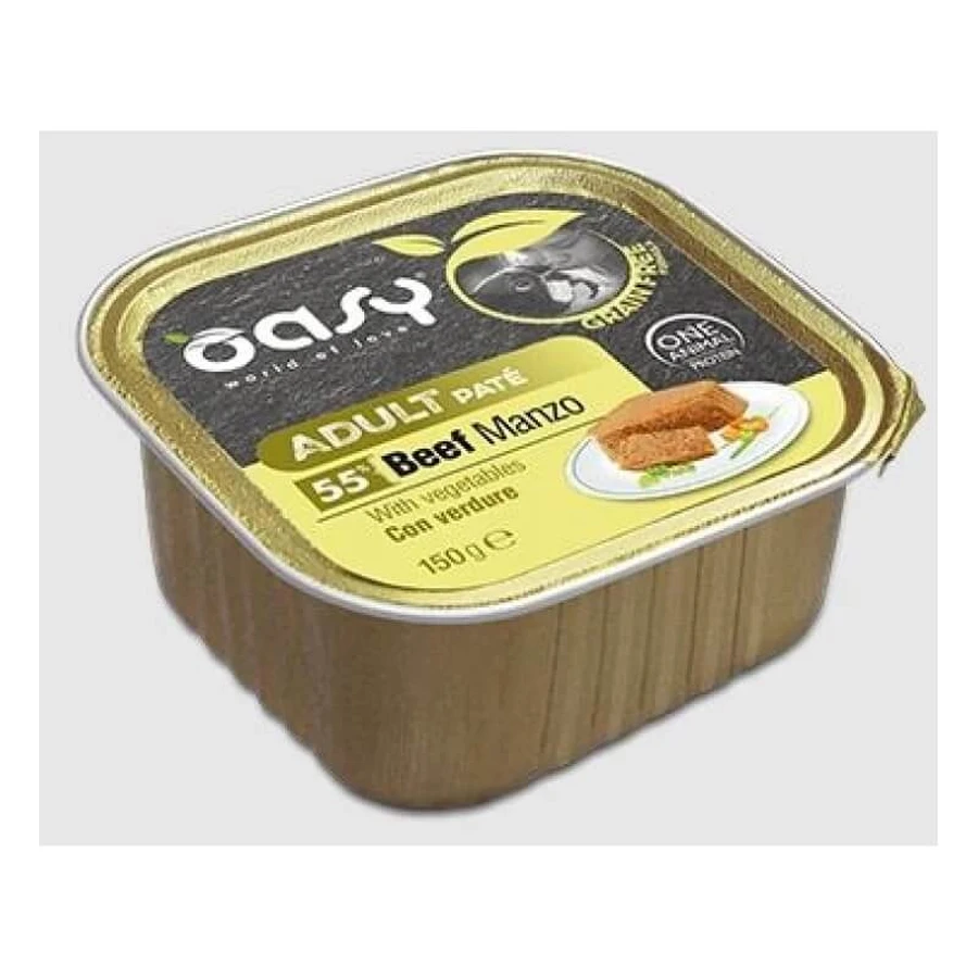 Oasy Paté sin cereales para perros adultos con ternera y verduras - Alimento completo para perros adultos, 150 g