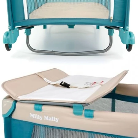 Milly Mally Deluxe 6-in-1 Travel Crib with Changing Table, Rocker, and Wheels - Light Blue
