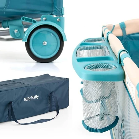 Milly Mally Deluxe 6-in-1 Travel Crib with Changing Table, Rocker, and Wheels - Light Blue