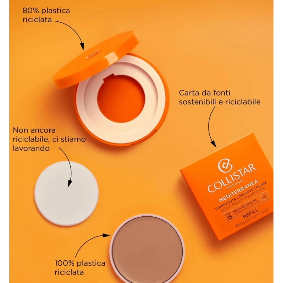 Collistar Sonnenschutz für das Gesicht LSF 15, Nachfüllpackung für Kompakt-Foundation, Mediterranean, mittlerer Schutz, Nr. 04 Pantelleria
