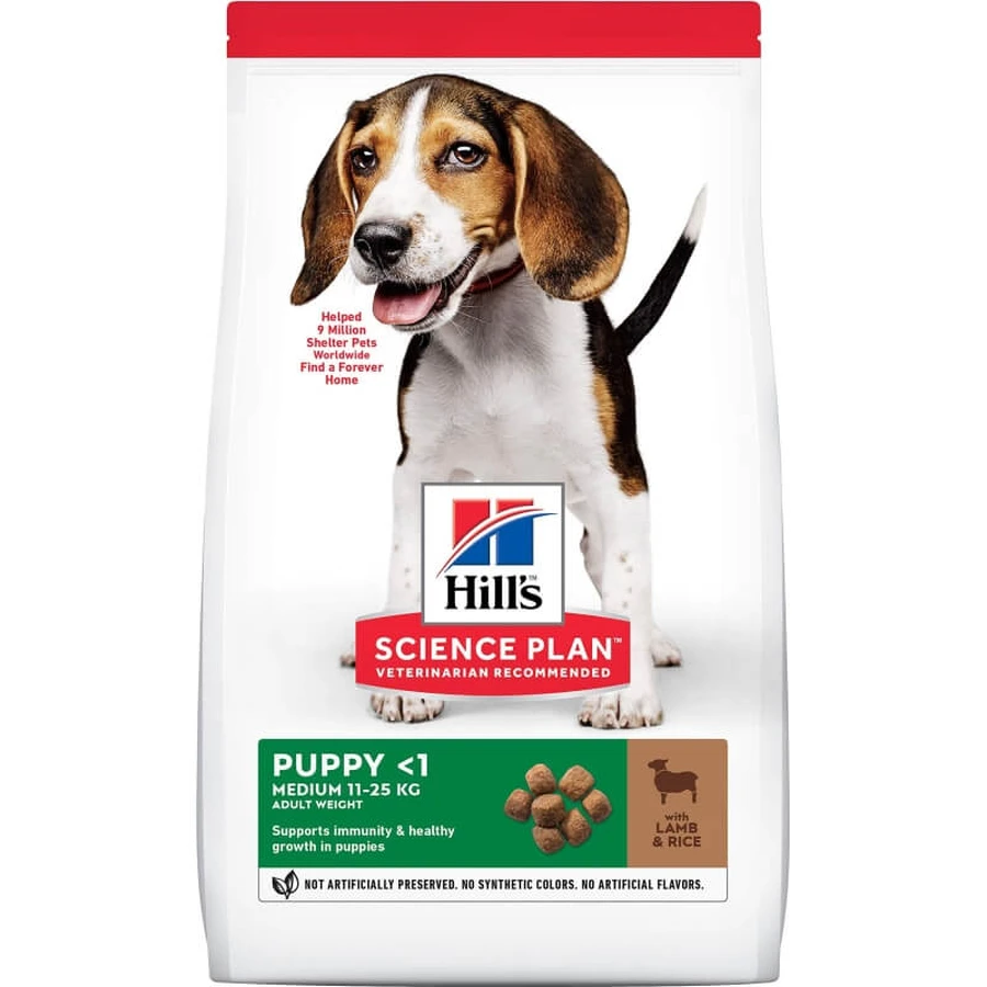 Hill's Science Plan Puppy Medium Size Healthy Development droogvoer voor honden, met rijst- en lamsmaak, 12 kg.