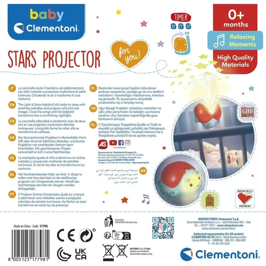 Clementoni Stars Projektor – Licht und Töne – Projektor für Kleinkinder ab 0 Monaten
