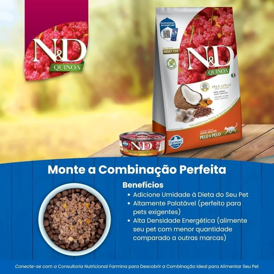 Farmina N&amp;d Quinoa Skin &amp; Coat Arenque y Coco - Alimento completo para gatos adultos con intolerancias alimentarias, 80 g