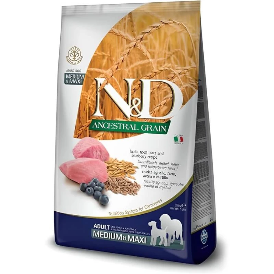 Farmina N&amp;d Ancestral Grain Adult Medium &amp; Maxi con cordero y arándanos - Pienso completo para perros, 2,5 kg