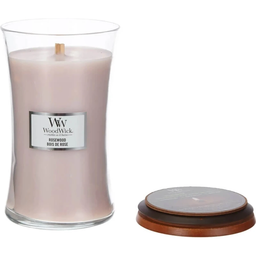 Woodwick Rosewood – Große Sanduhr-Duftkerze, 609 g