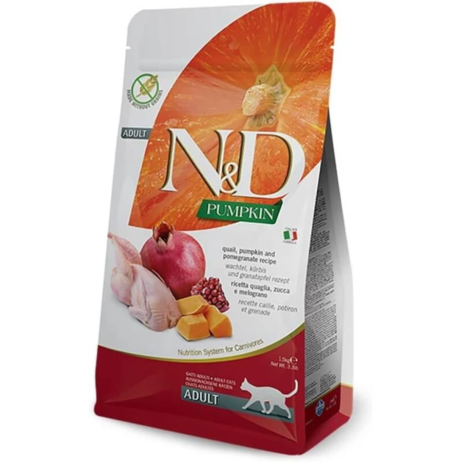 Farmina N&amp;d Pumpkin Adult met kwartel, pompoen en granaatappel – Compleet kattenvoer, 1,5 kg