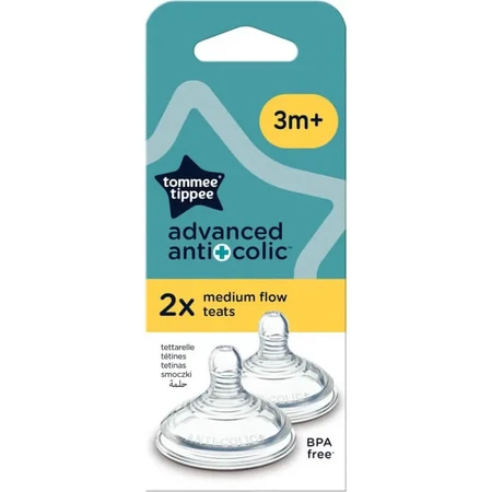 Tommee Tippee Advanced Anti-Colic - 2 Anti-Colic Teats, 3m+, Medium Flow