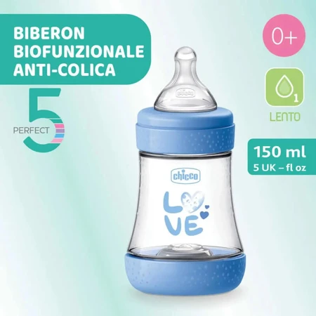 Chicco Perfect 5 Light Blue - Slow-Flow Bottle, 150 ml