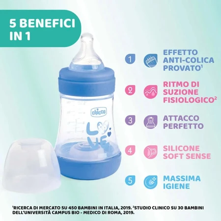 Chicco Perfect 5 Light Blue - Slow-Flow Bottle, 150 ml