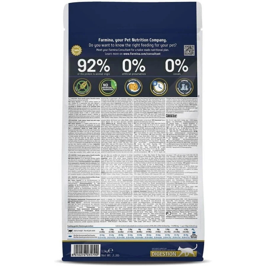 Farmina N&amp;d Quinoa Digestion Adult Lamb, Quinoa, Fennel, and Mint - Complete Food for Cats with Digestive Issues, 1.5 kg