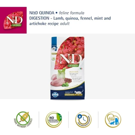 Farmina N&amp;d Quinoa Digestion Adult Lamb, Quinoa, Fennel, and Mint - Complete Food for Cats with Digestive Issues, 1.5 kg