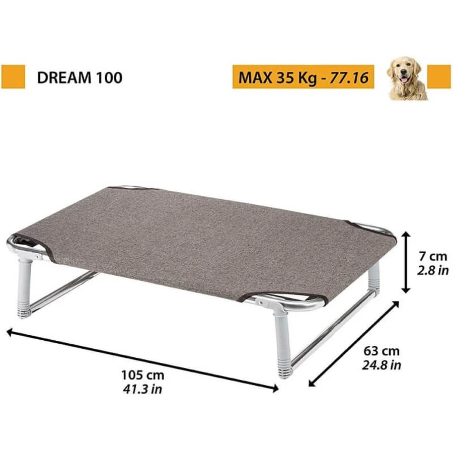Ferplast Dream - Lit pour chien pliable et surélevé avec structure en aluminium, 119 x 79 x h 18 cm