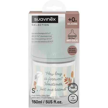 Suavinex Wonderland – 150-ml-Flasche mit langsamem Durchfluss – hellblau