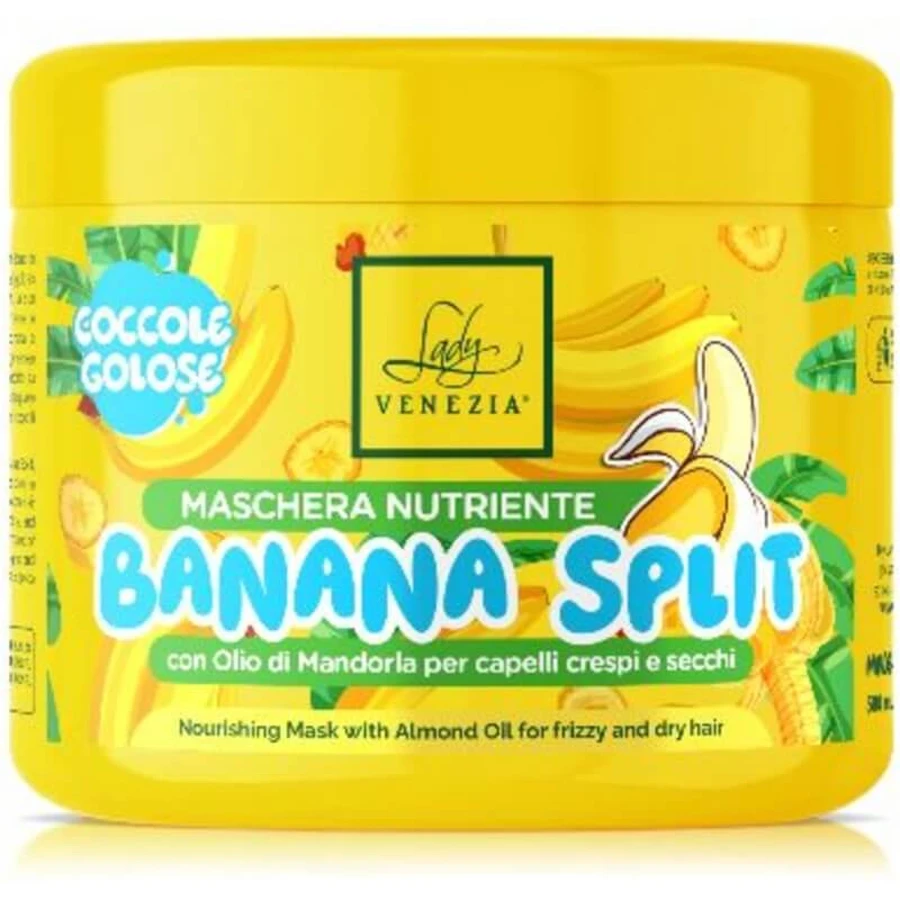 Lady Venezia Banana Split - Mascarilla nutritiva para cabello seco y encrespado con aceite de almendra, 500 ml