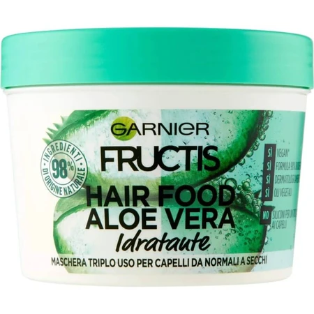 Fructis Hair Food Aloe Vera - Mascarilla 3 en 1 para cabello dañado, 390 ml
