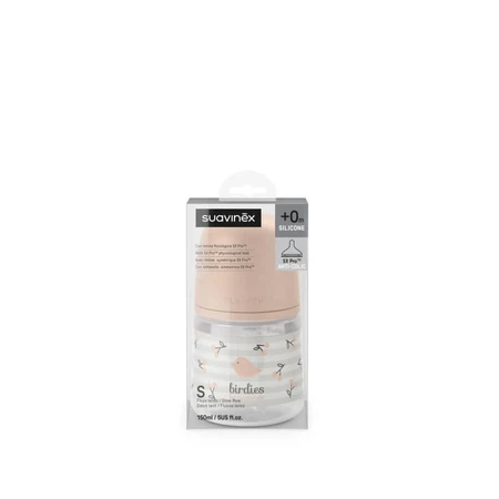 Suavinex Birdies - Babyfles met SX Pro-siliconen speen tegen koliek, vanaf 0 maanden, roze, 150 ml