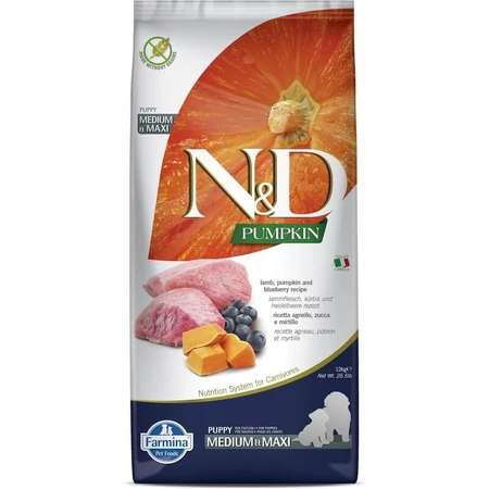 Farmina N&amp;d Pumpkin Puppy Medium &amp; Maxi mit Lamm und Kürbis – Alleinfuttermittel für Welpen, 12 kg