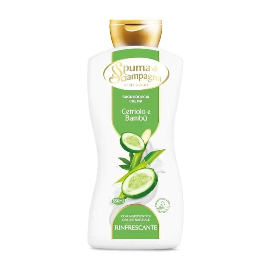 Espuma de champán con pepino y bambú - Gel de ducha cremoso y refrescante, 650 ml