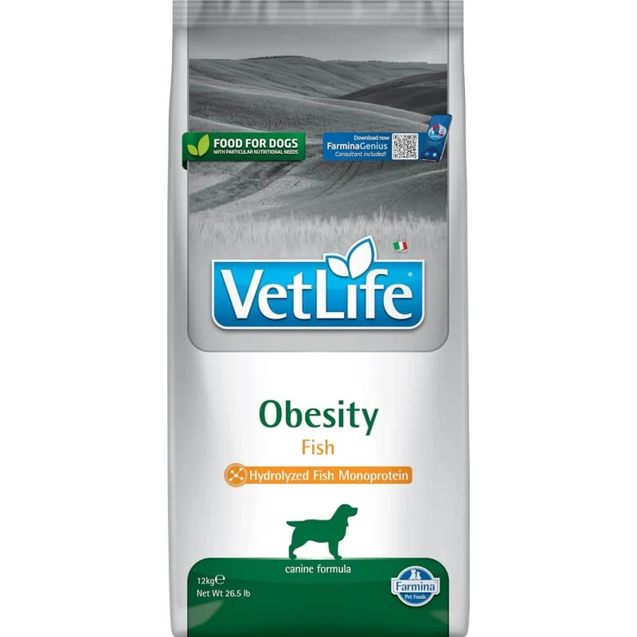 Farmina Vet Life Obesity Fish Canine Formula - Complete Dietary Food for Obese Dogs, 12 kg