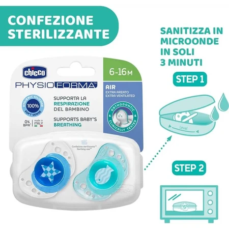Chicco Physio Air Boy Silicone Pacifier, 6–12 months, 2-pack