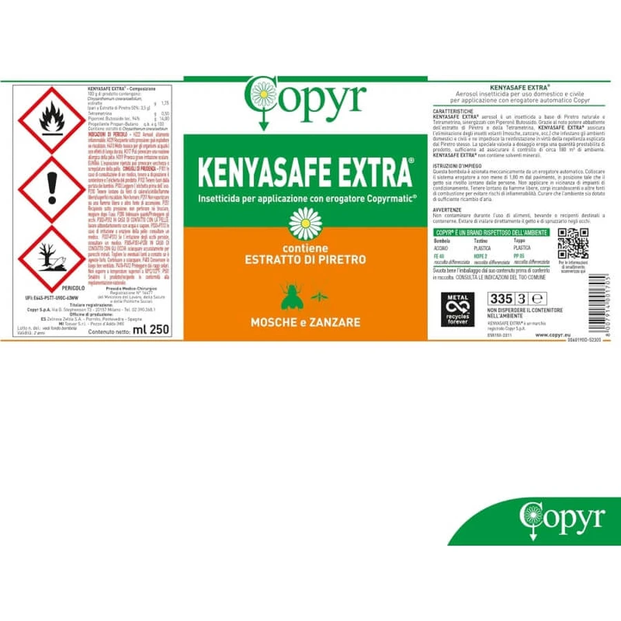Copyr Kenyasafe Extra - Insecticida contra mosquitos, moscas y otros insectos voladores, 1 lata de 250 ml