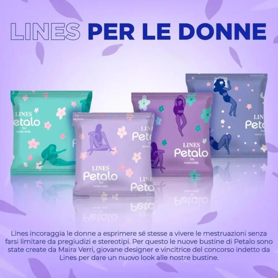 Lines Petalo - 13 serviettes hygiéniques de forme anatomique pour un flux léger à normal