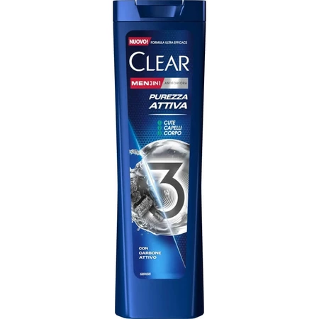 Clear Active Freshness 3 en 1 - Champú anticaspa con carbón activado, 225 ml