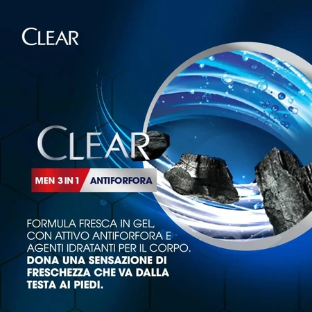 Clear Active Freshness 3 en 1 - Champú anticaspa con carbón activado, 225 ml