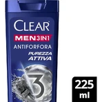 Clear Active Freshness 3 en 1 - Champú anticaspa con carbón activado, 225 ml