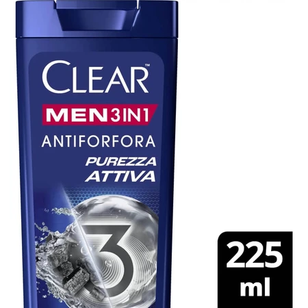 Clear Active Freshness 3 en 1 - Champú anticaspa con carbón activado, 225 ml