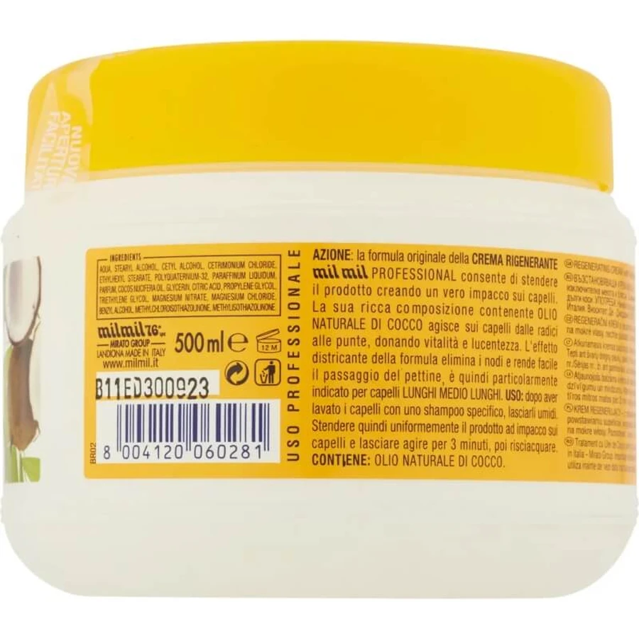 Mil mil Professional – Regenerierende Kokosöl-Creme, pflegende Haarmaske für langes Haar, 500 ml