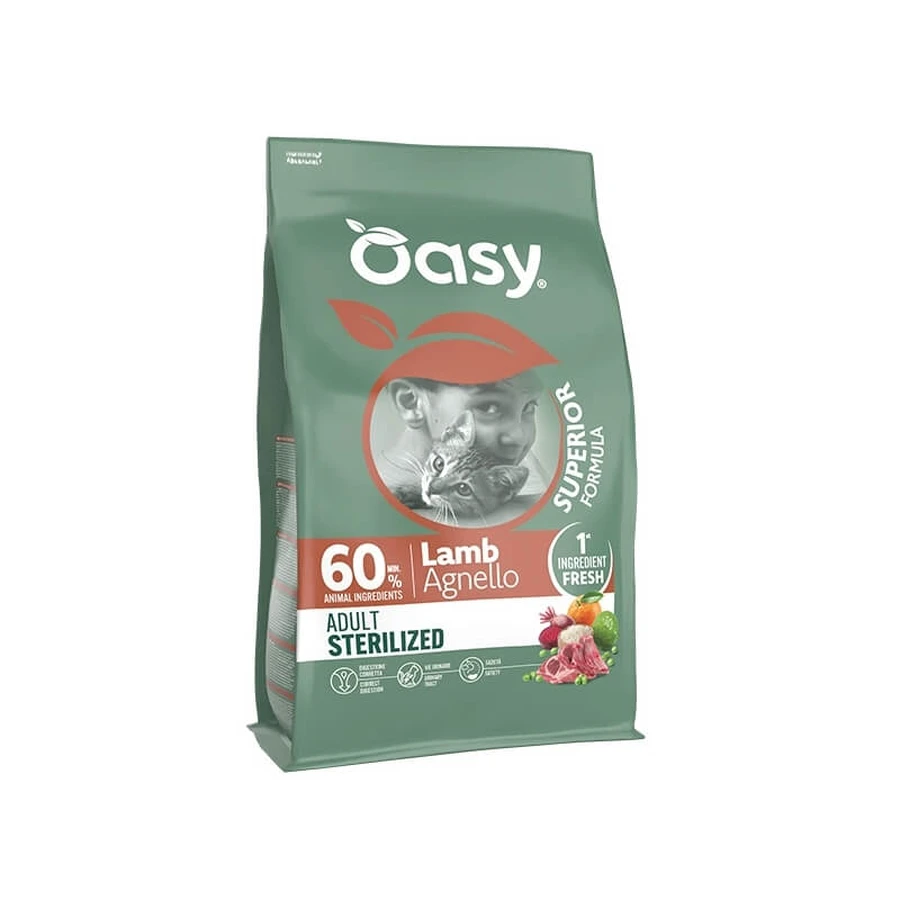 Oasy Superior formula pentru pisici adulte sterilizate, cu carne de miel – hrană completă pentru pisici adulte sterilizate, 1,5 kg
