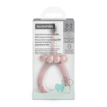 Cepillo de dientes para los primeros dientes de Suavinex, de 0 a 2 años, rosa