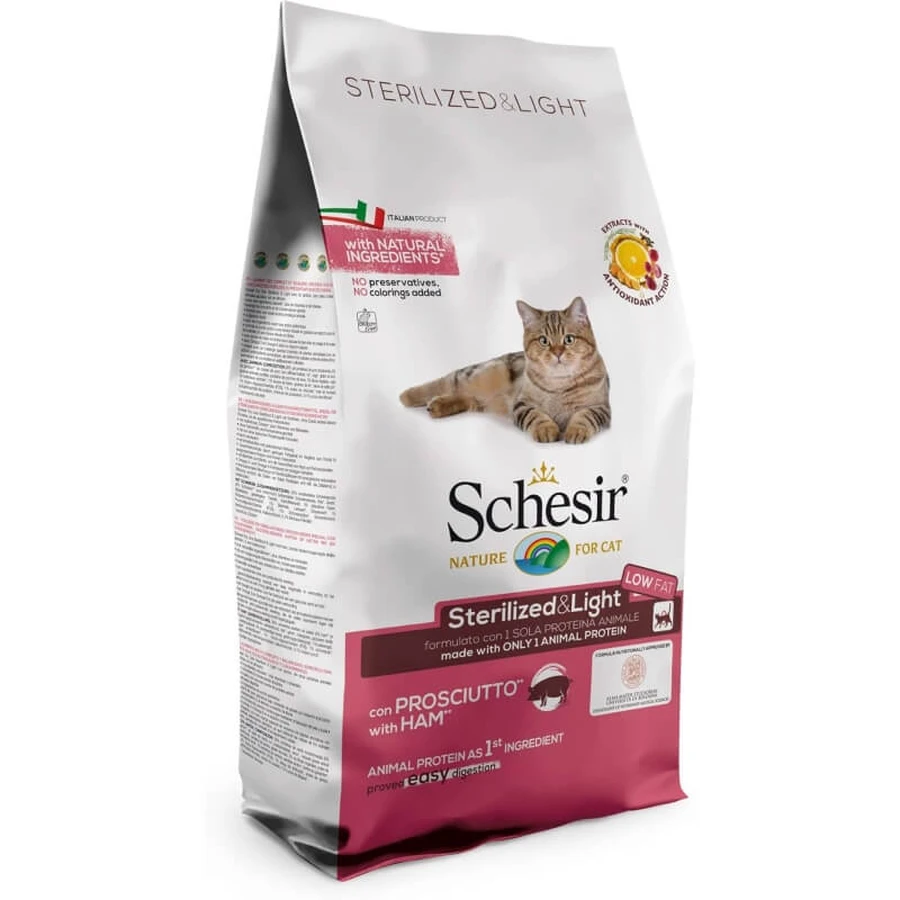Schesir Sterilized &amp; Light Prosciutto - Aliment complet pour chats adultes stérilisés (formule allégée), 10 kg