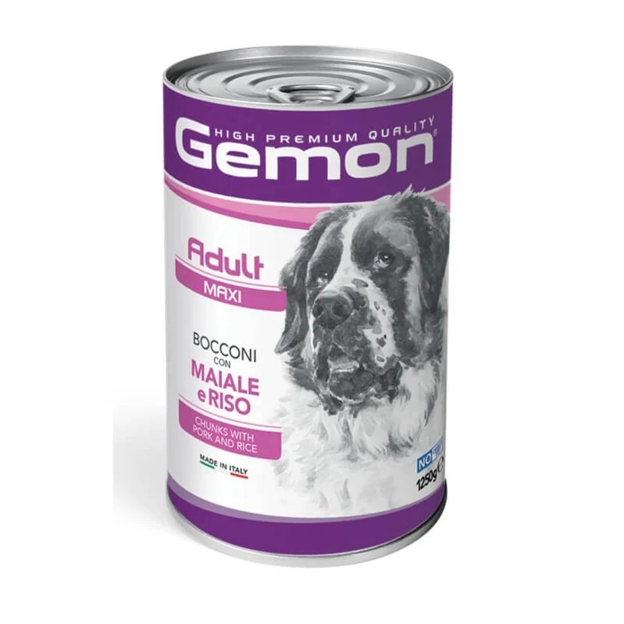 Gemon Adult Maxi Chunks Porc & Riz - Aliment complet pour chiens de grande race, 1 250 g